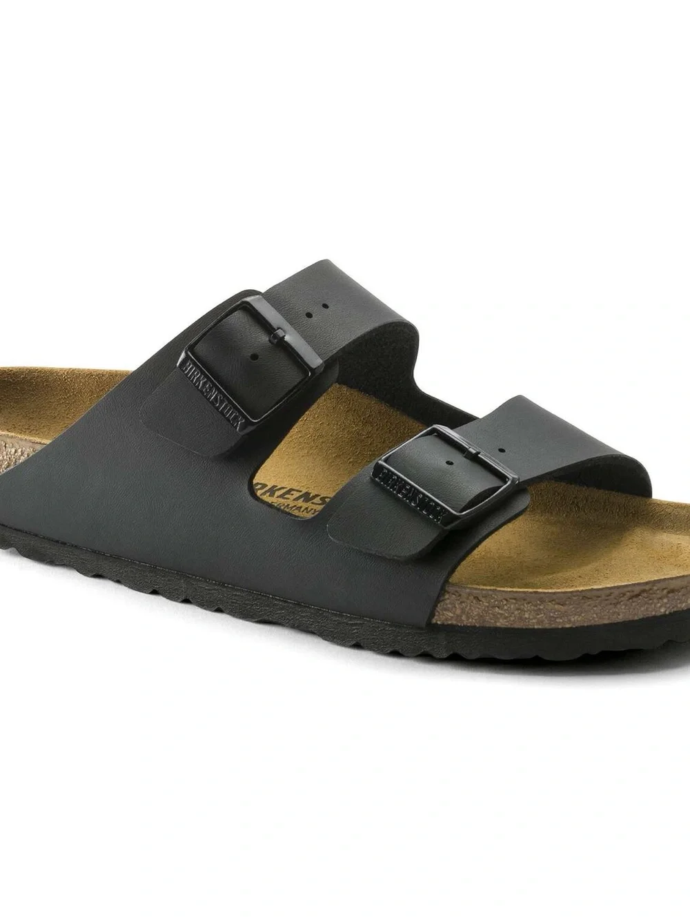 Birkenstock Arizona Men's Two-Strap Sandal in Black with Natural Footbed